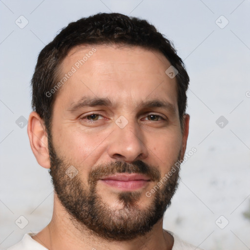 Neutral white adult male with short  brown hair and brown eyes