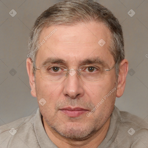 Neutral white adult male with short  brown hair and brown eyes