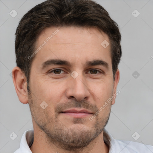 Neutral white adult male with short  brown hair and brown eyes