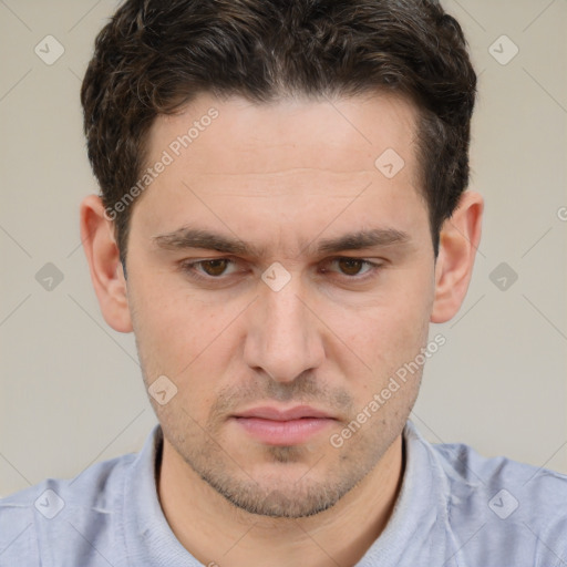 Neutral white adult male with short  brown hair and brown eyes