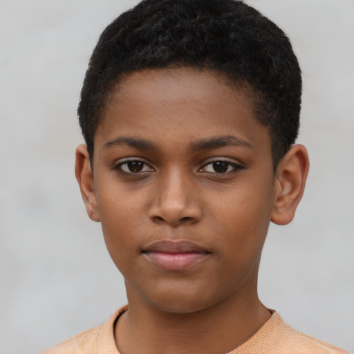 Neutral black child female with short  brown hair and brown eyes