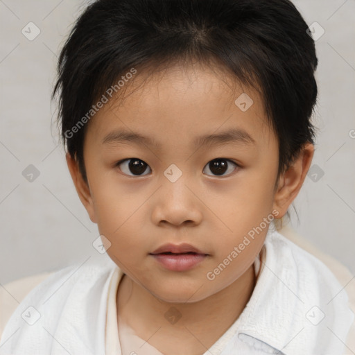 Neutral asian child female with medium  brown hair and brown eyes