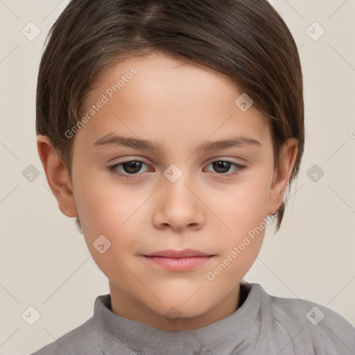 Neutral white child female with short  brown hair and brown eyes