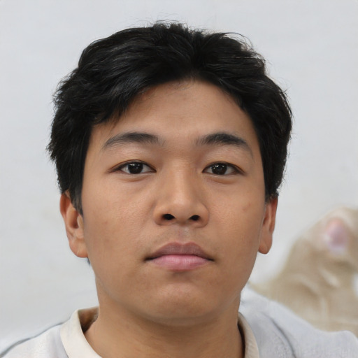 Neutral asian young-adult male with short  brown hair and brown eyes