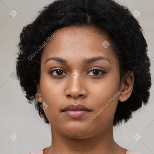 Neutral black young-adult female with short  black hair and brown eyes