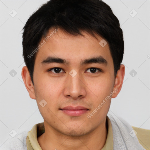 Neutral asian young-adult male with short  brown hair and brown eyes