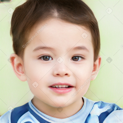 Joyful white child male with short  brown hair and brown eyes