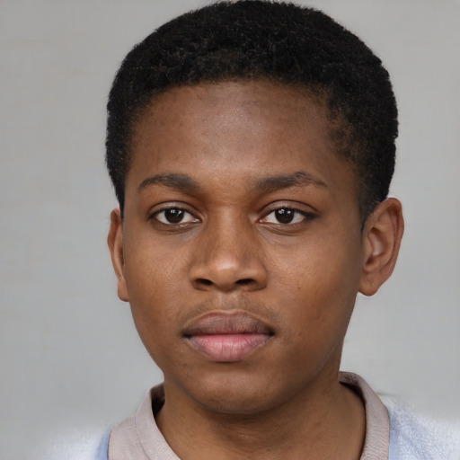 Neutral black young-adult male with short  brown hair and brown eyes