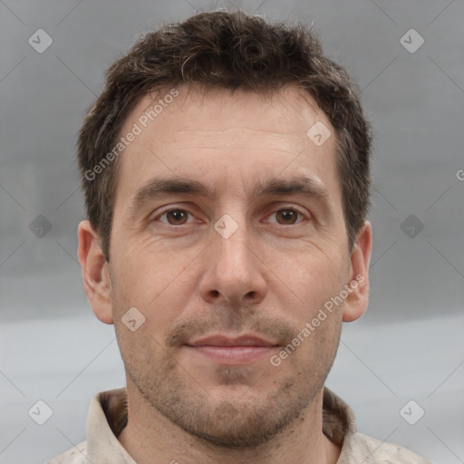 Neutral white adult male with short  brown hair and brown eyes