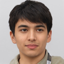 Neutral asian young-adult male with short  brown hair and brown eyes