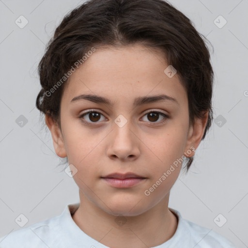 Neutral white child female with short  brown hair and brown eyes