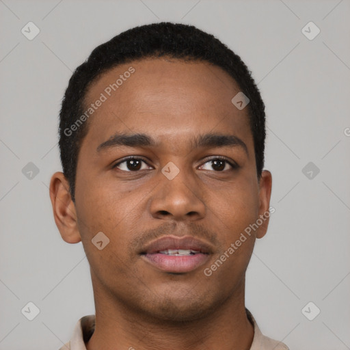 Neutral black young-adult male with short  brown hair and brown eyes