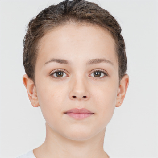 Neutral white young-adult female with short  brown hair and brown eyes