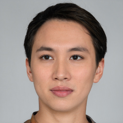 Neutral asian young-adult male with short  black hair and brown eyes