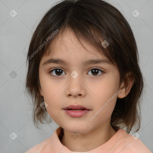 Neutral white child female with medium  brown hair and brown eyes