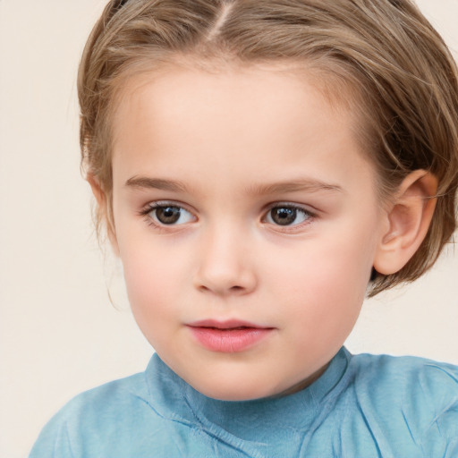 Neutral white child female with medium  brown hair and brown eyes