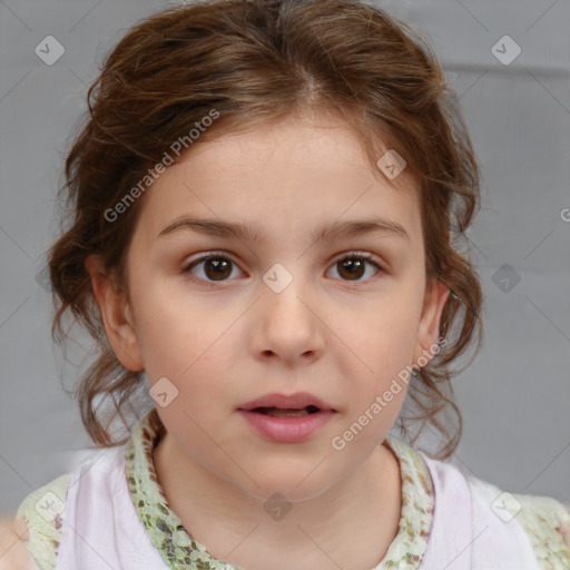 Neutral white child female with medium  brown hair and brown eyes