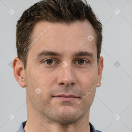 Neutral white adult male with short  brown hair and brown eyes