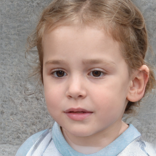 Neutral white child female with short  brown hair and blue eyes