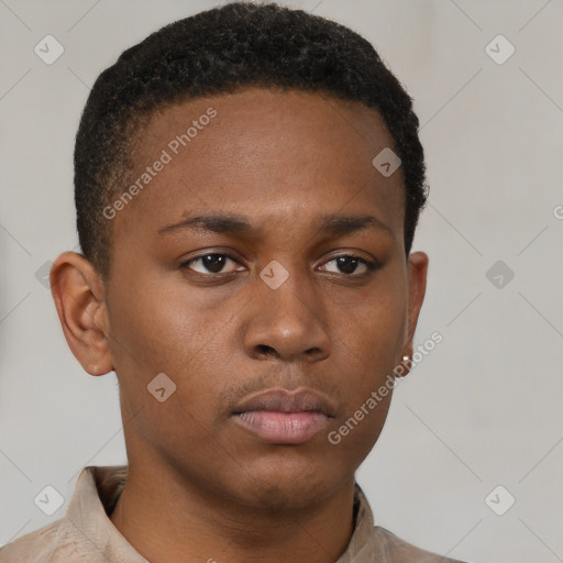 Neutral black young-adult male with short  brown hair and brown eyes