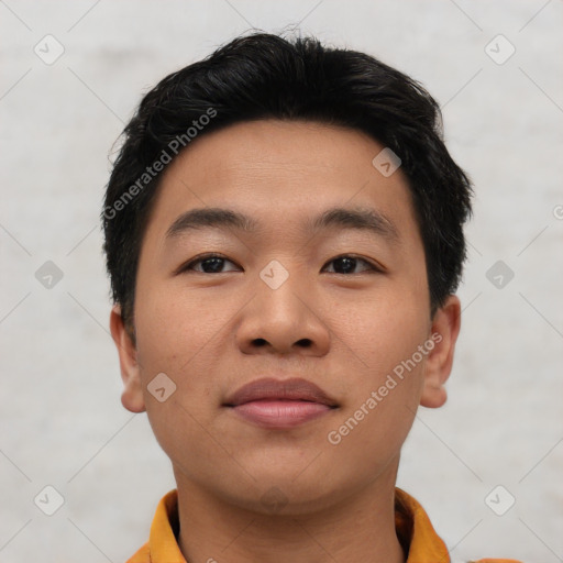 Neutral asian young-adult male with short  black hair and brown eyes