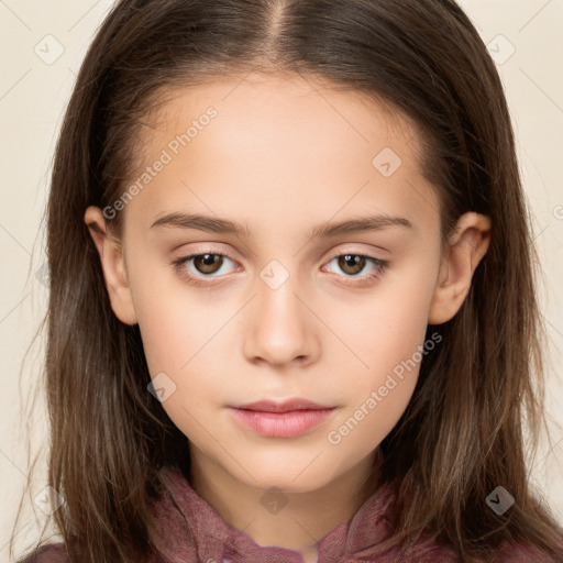 Neutral white child female with long  brown hair and brown eyes