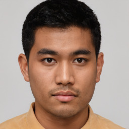 Neutral asian young-adult male with short  black hair and brown eyes