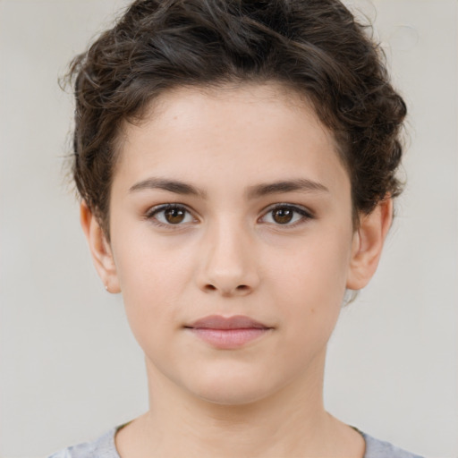 Neutral white young-adult female with short  brown hair and brown eyes