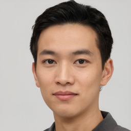 Neutral asian young-adult male with short  black hair and brown eyes