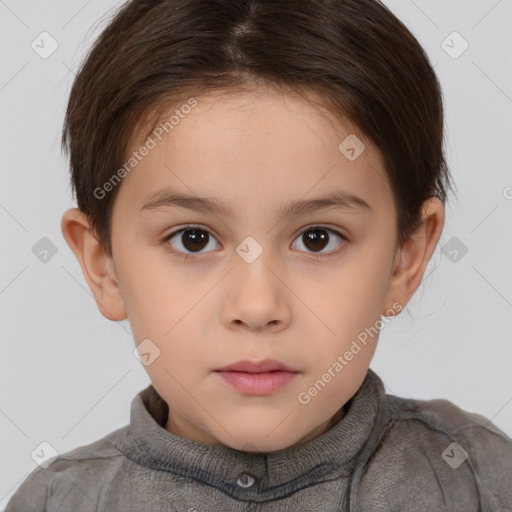 Neutral white child female with short  brown hair and brown eyes