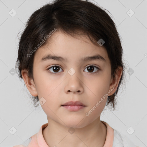 Neutral white child female with medium  brown hair and brown eyes