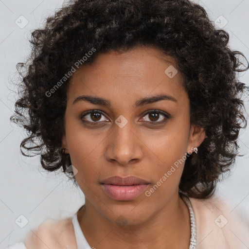 Neutral black young-adult female with long  brown hair and brown eyes