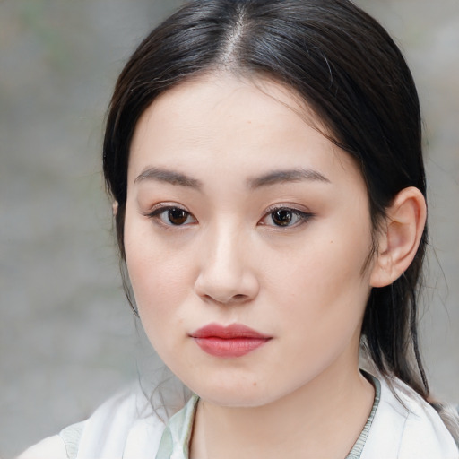 Neutral white young-adult female with medium  black hair and brown eyes