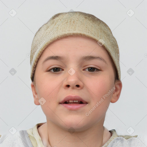 Neutral white child female with short  brown hair and brown eyes