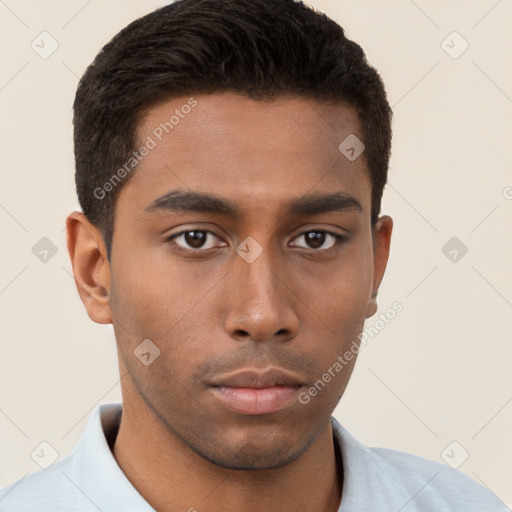 Neutral black young-adult male with short  brown hair and brown eyes