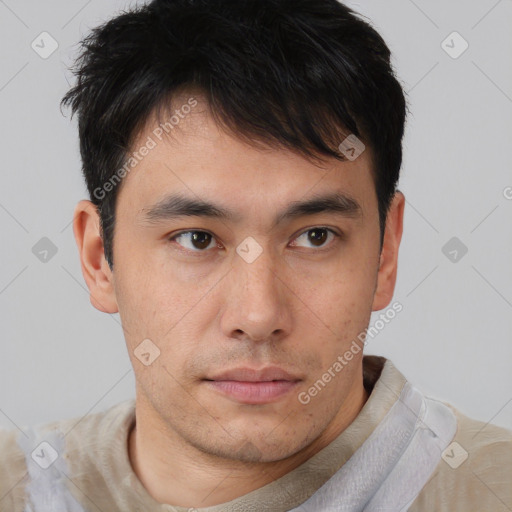 Neutral asian young-adult male with short  brown hair and brown eyes