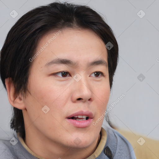 Neutral white adult male with short  brown hair and brown eyes