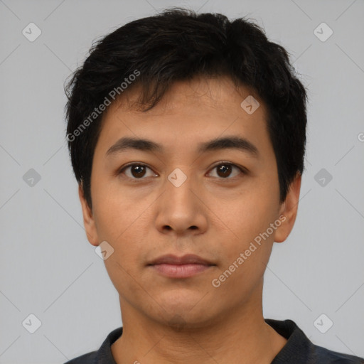 Neutral asian young-adult male with short  black hair and brown eyes