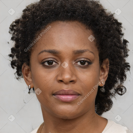 Neutral black young-adult female with short  brown hair and brown eyes