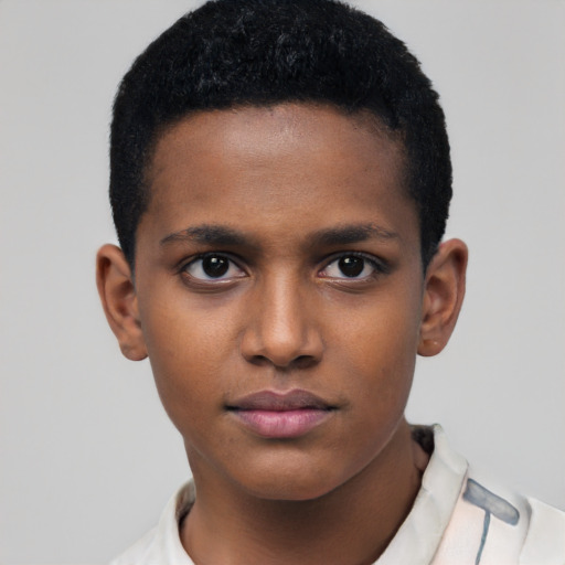 Neutral black young-adult male with short  brown hair and brown eyes