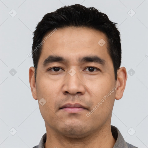 Neutral asian young-adult male with short  black hair and brown eyes