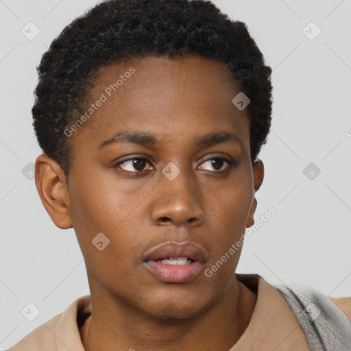 Neutral black young-adult male with short  brown hair and brown eyes