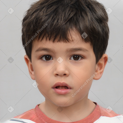 Neutral white child male with short  brown hair and brown eyes