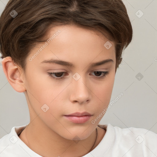 Neutral white child female with short  brown hair and brown eyes