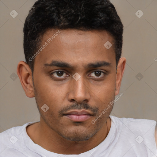 Neutral latino young-adult male with short  brown hair and brown eyes