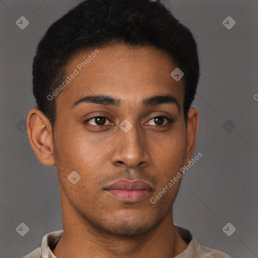 Neutral black young-adult male with short  brown hair and brown eyes