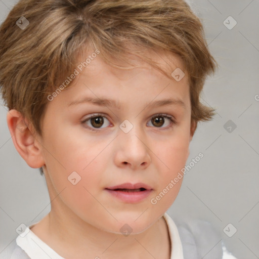 Neutral white child female with short  brown hair and brown eyes