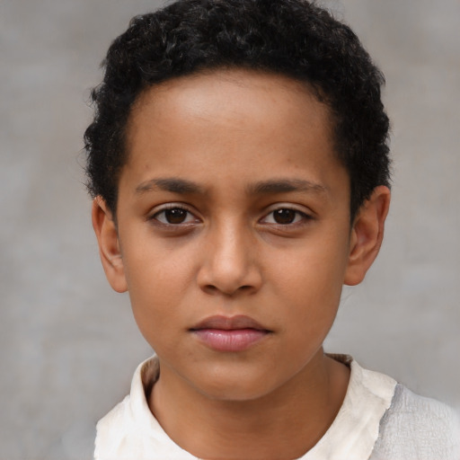 Neutral latino young-adult female with short  brown hair and brown eyes
