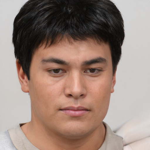 Neutral asian young-adult male with short  brown hair and brown eyes