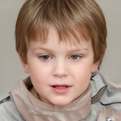 Neutral white child female with medium  brown hair and grey eyes